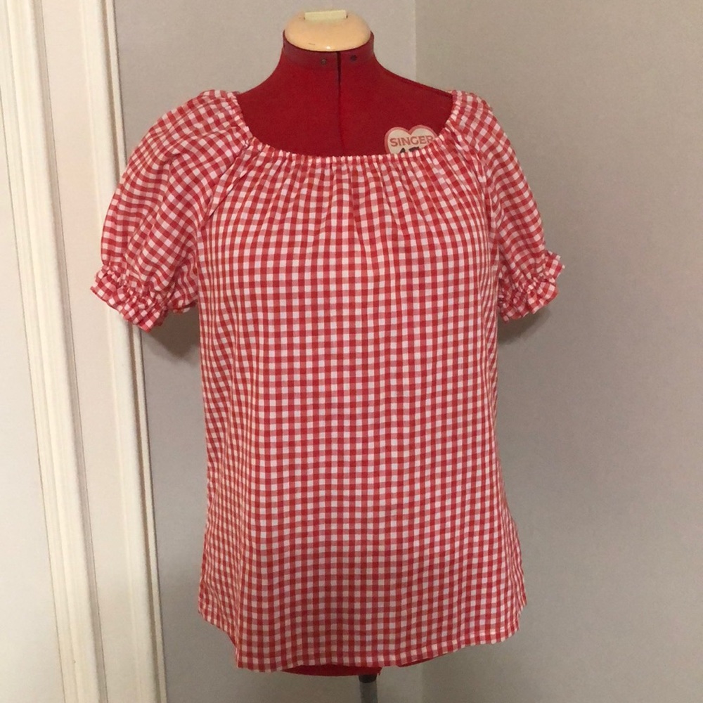 Vintage Red and White Gingham Puff Sleeve Blouse